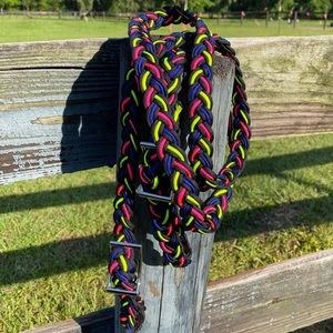 NEW - Neon Pink, Black, Blue & Neon Yellow 9 Strand 7’ Paracord Reins Pre-Shrunk